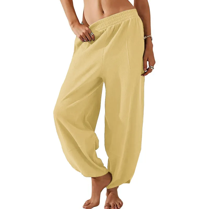 Women’s Harem Barrel Wide Leg Pants Elastic Waist Baggy Loose Fit Casual Jogger Sweatpants With Pockets Beach Street Coffee Teacher Outfits