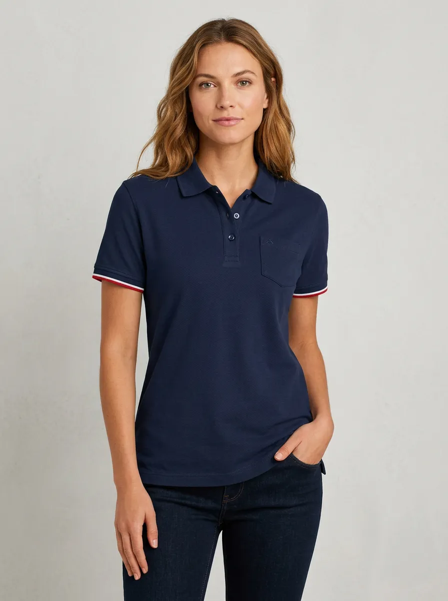 Women's Pocket Striped-Cuff Polo Shirt