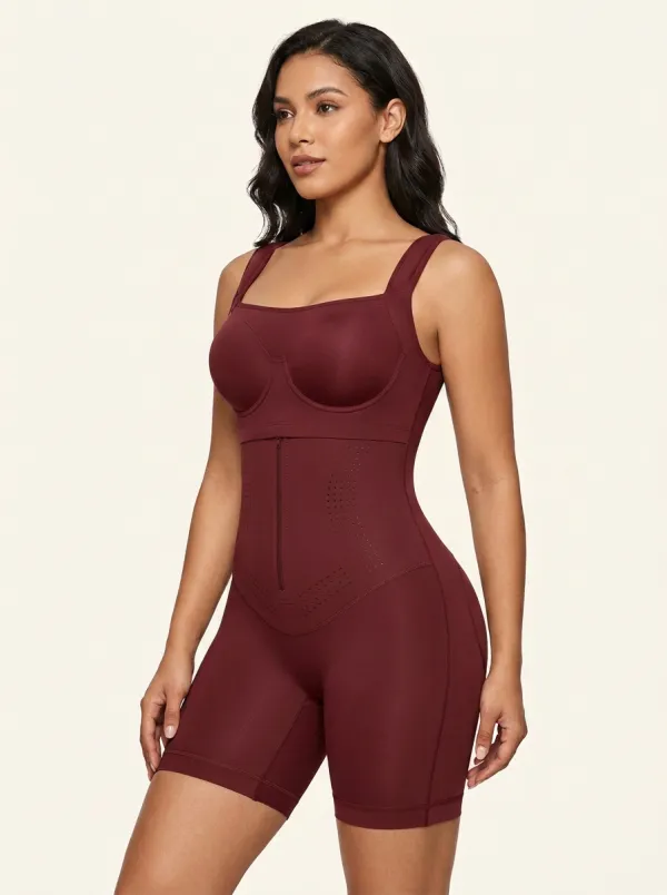 Women Brown Zippered Sculpt Bodysuit Tummy Control Body Shapewear