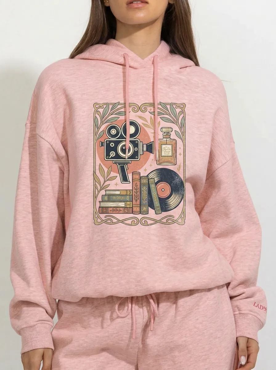 Women's Vintage Aesthetic Retro Cinema Book Vinyl Printed Hoodie
