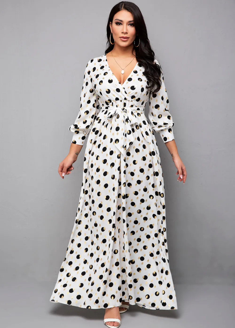 Hot Stamping Polka Dot Belted Dress