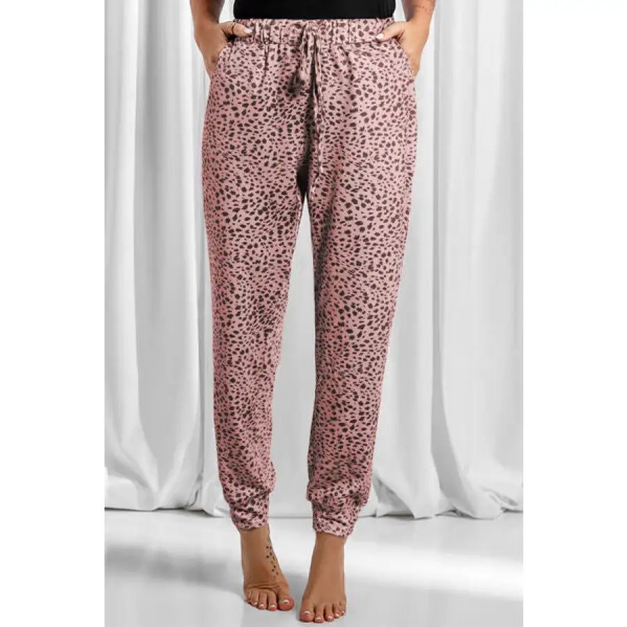 Full Size Leopard Drawstring Pocketed Pants