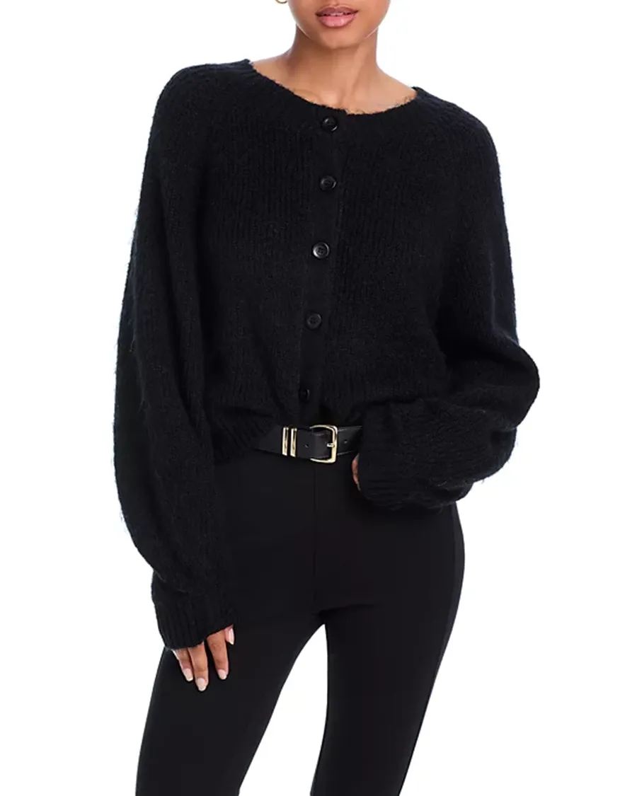 Drop Shoulders Crewneck Button Front Cardigan