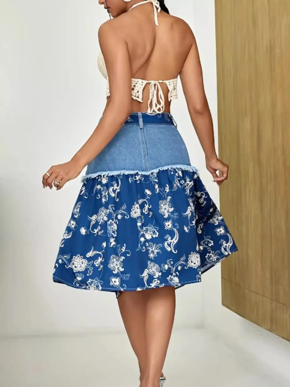Refined Denim Cotton Blend Detail Skirt