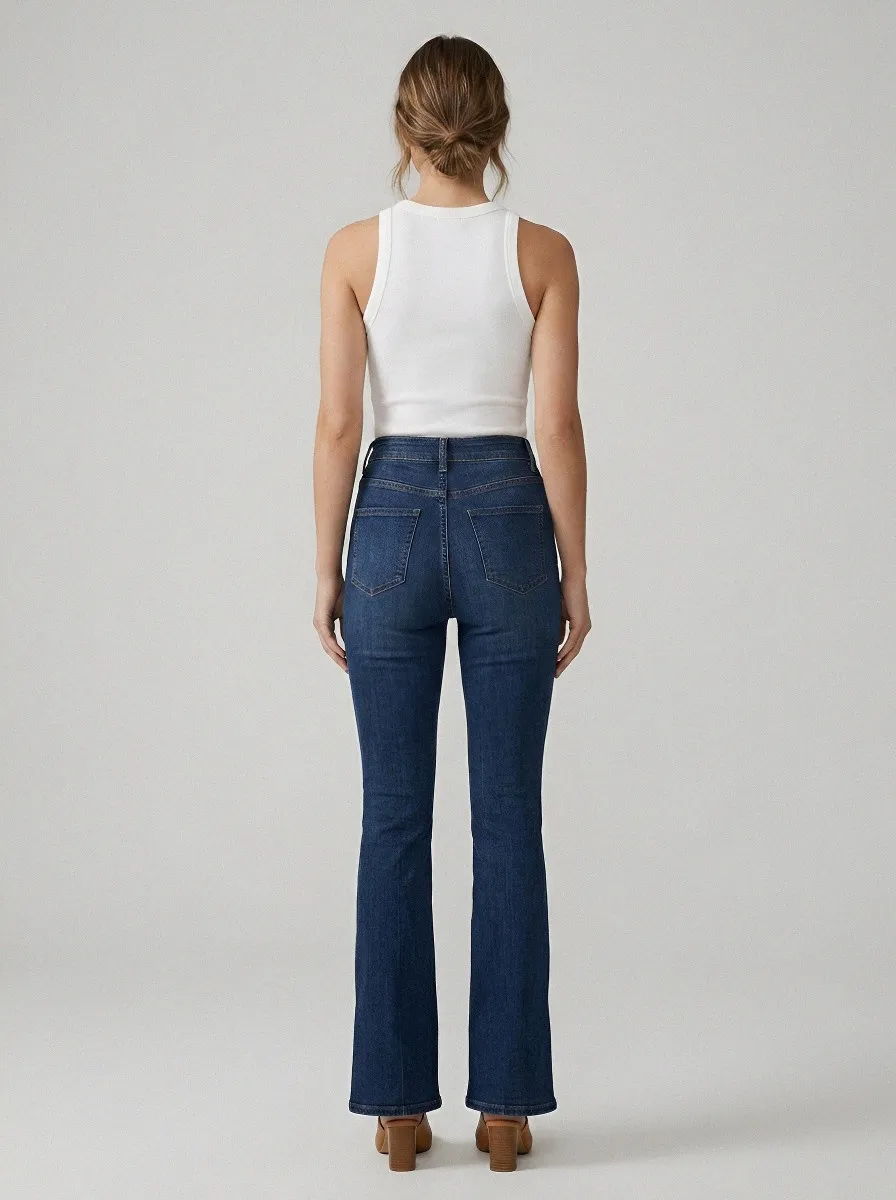 Stretch Split-Hem Seamed Women's High-Waist Stretch Flare Jeans