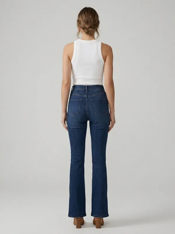 Stretch Split-Hem Seamed Women's High-Waist Stretch Flare Jeans