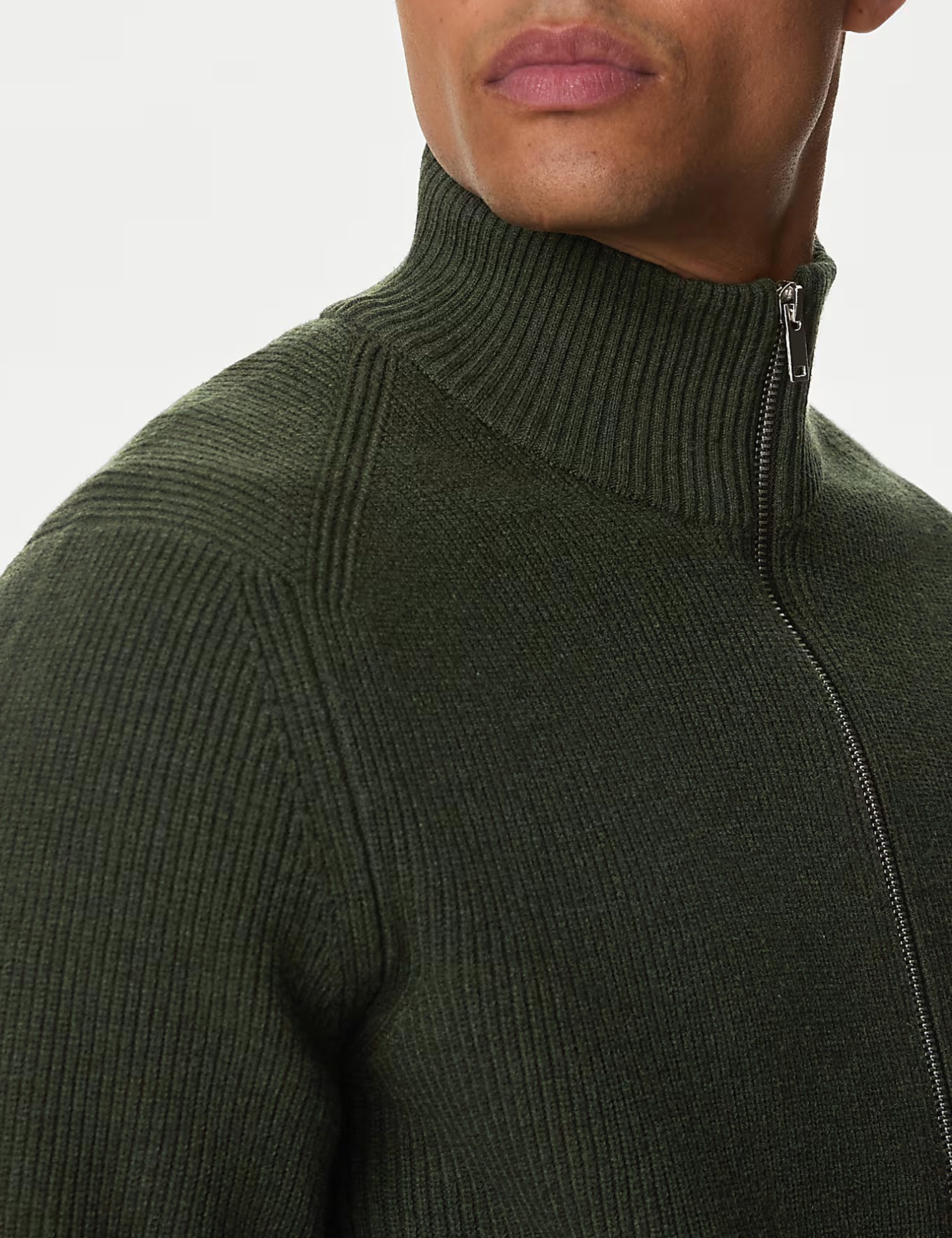 Men's Beige Cotton Blend Funnel Neck Zip Jumper