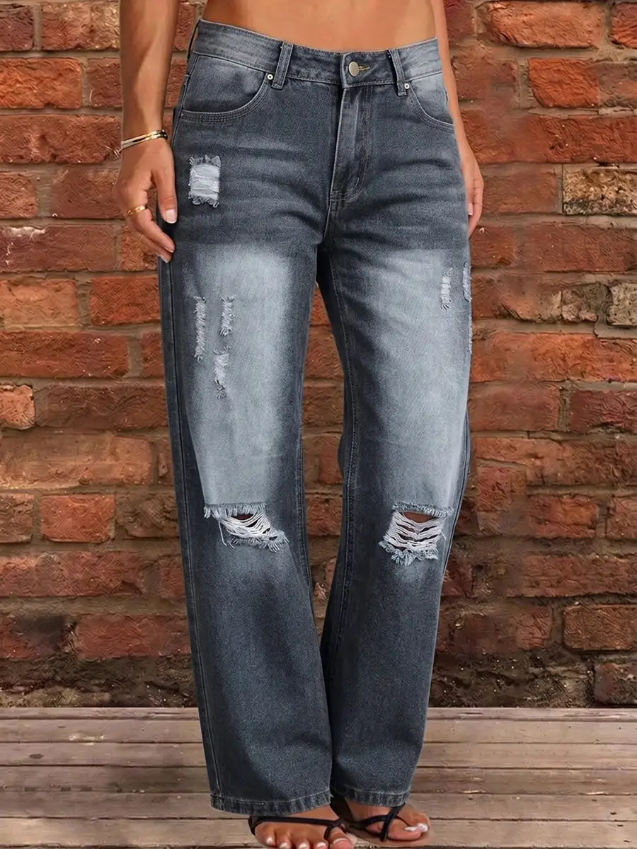 High Waist Wide Leg Seamed Cutout Detail Button Detail Pocket Jeans