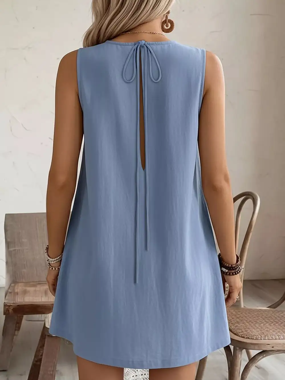 Round Neck Ruffle Sleeveless Dress Casual