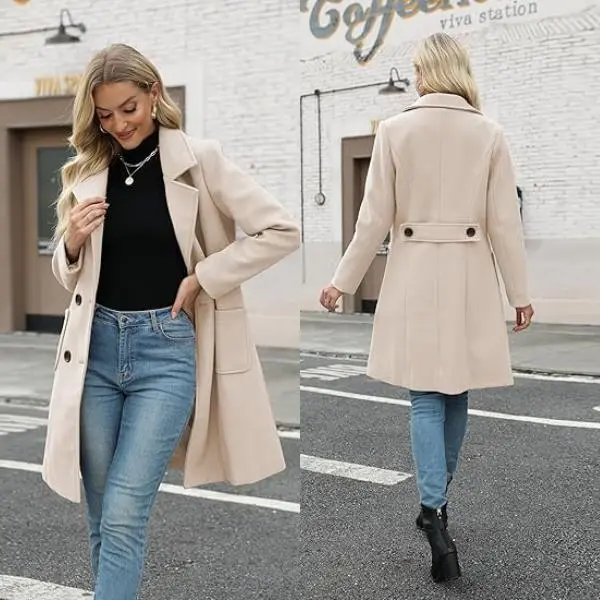 Women‘s Winter Wool Blend Camel Mid-Long Coat
