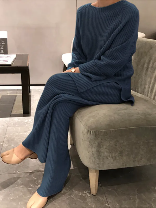 Side Split Sweater Pants Set