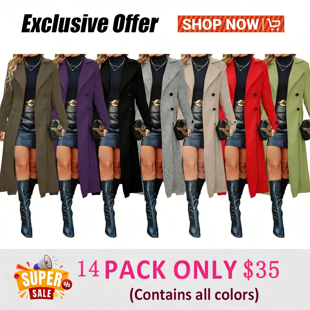 Women's Solid Double-Breasted Wool Coat