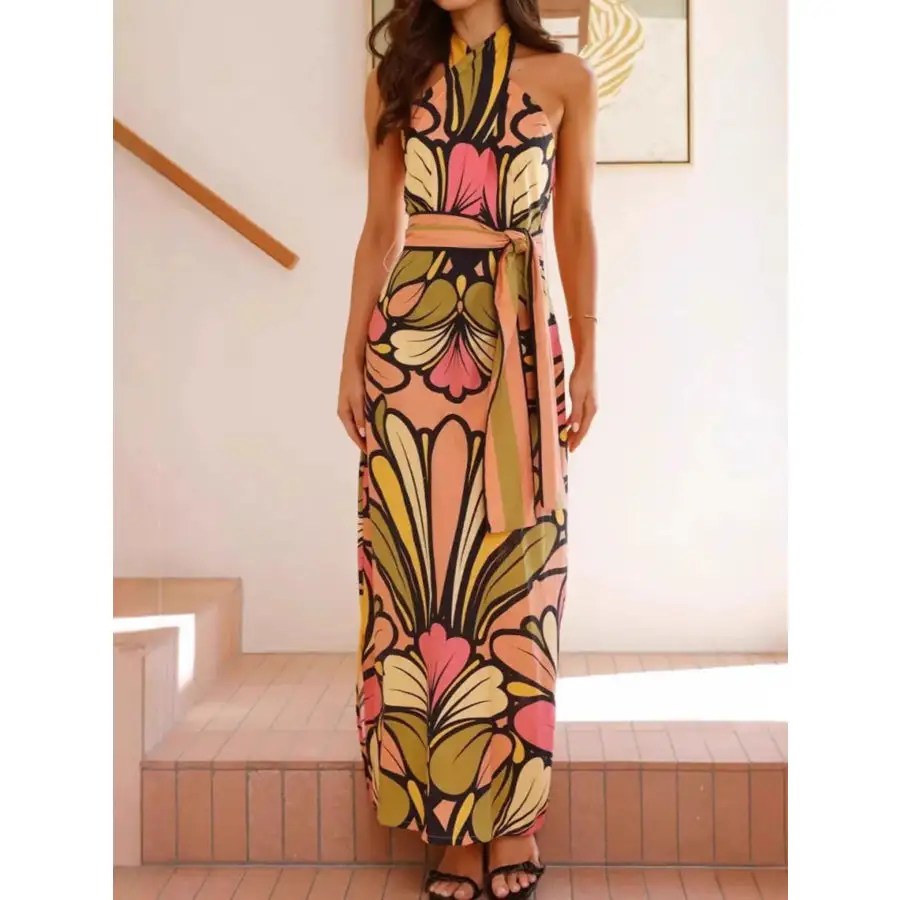 Printed Halter Neck Maxi Cami Dress