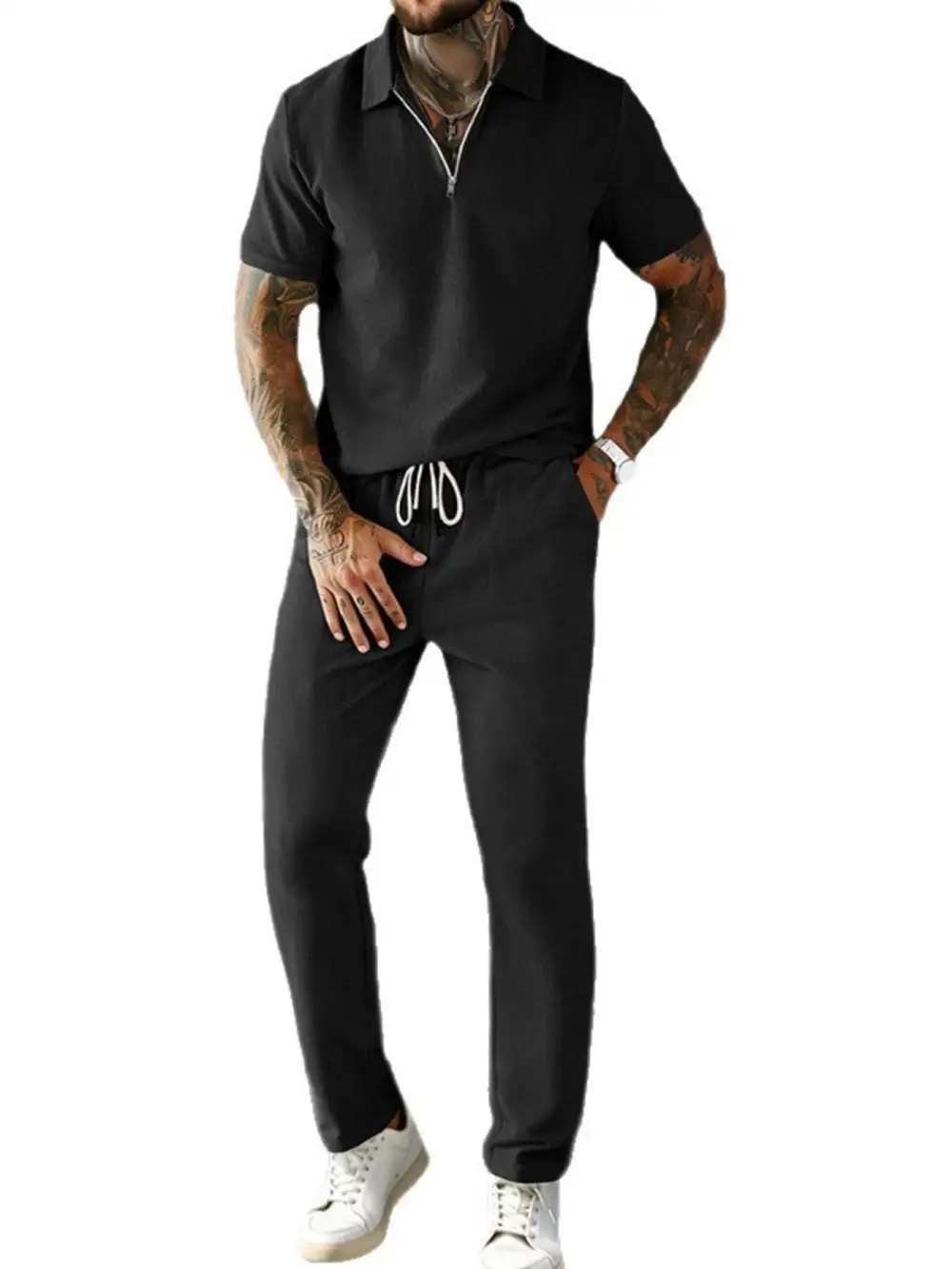Men's Full Size Casual Zipper Polo Shirt