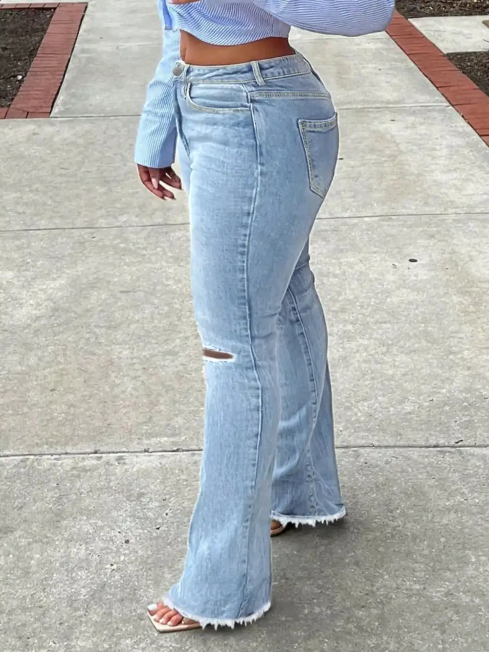 Flare Leg Ripped Denim Jeans