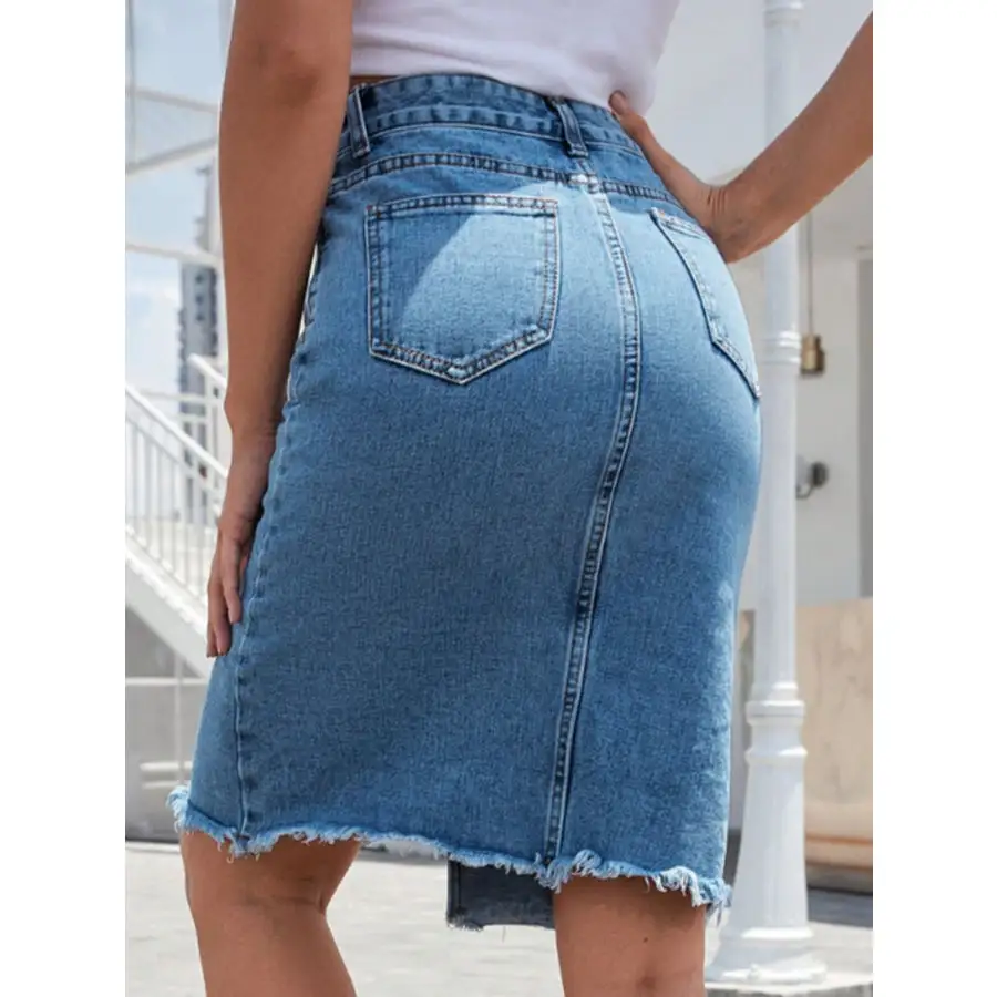 Raw Hem Slit Denim Skirt