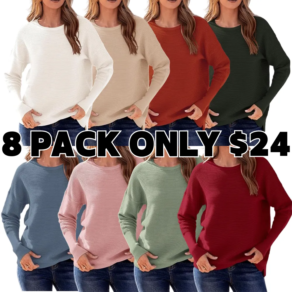 Women's Basic Long Sleeve Sweater | Solid Color Oversized Pullover