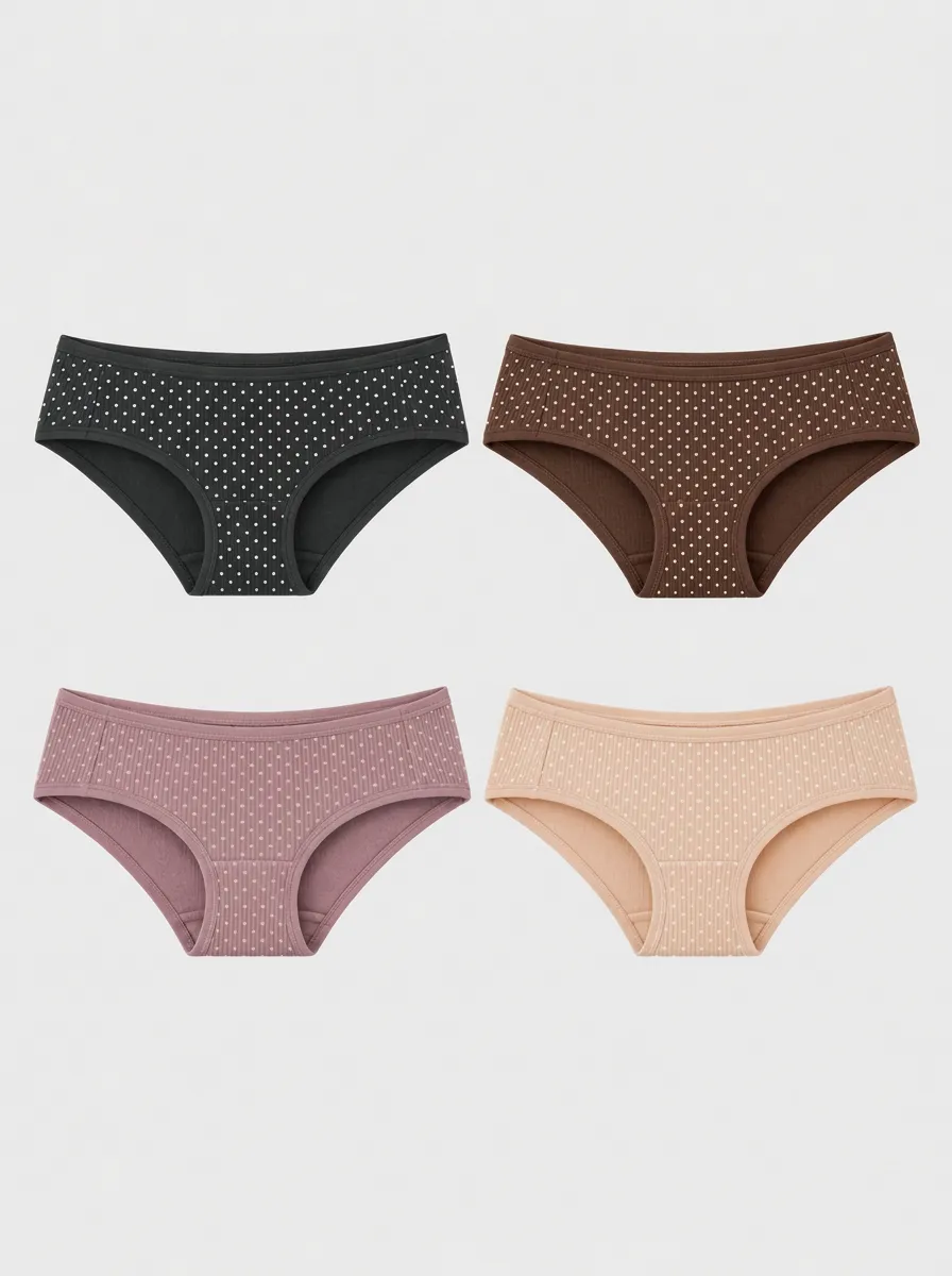 Women's Multicolor Polka Dot Ribbed Briefs 4-Pack
