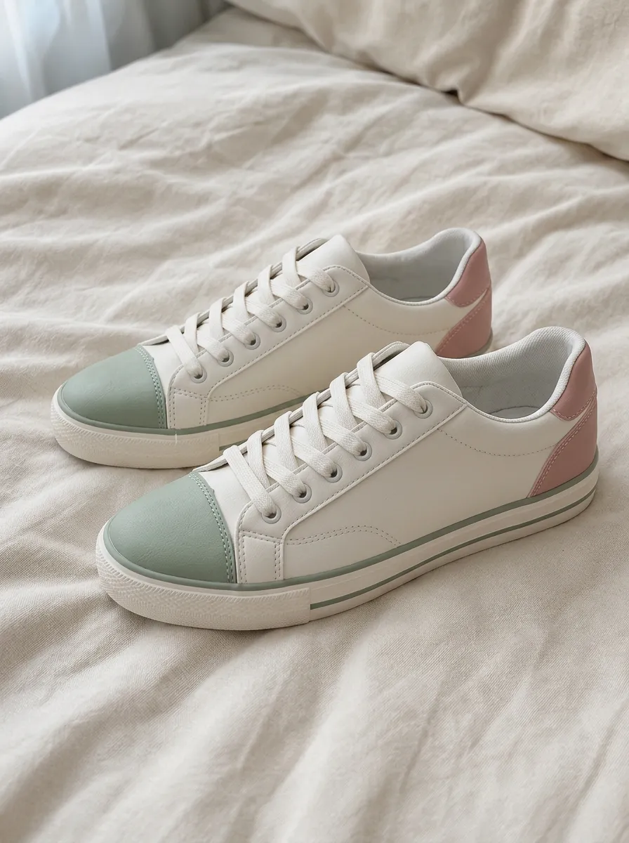 Women's Pastel Color Block Sage Green Pink Casual Canvas Sneakers