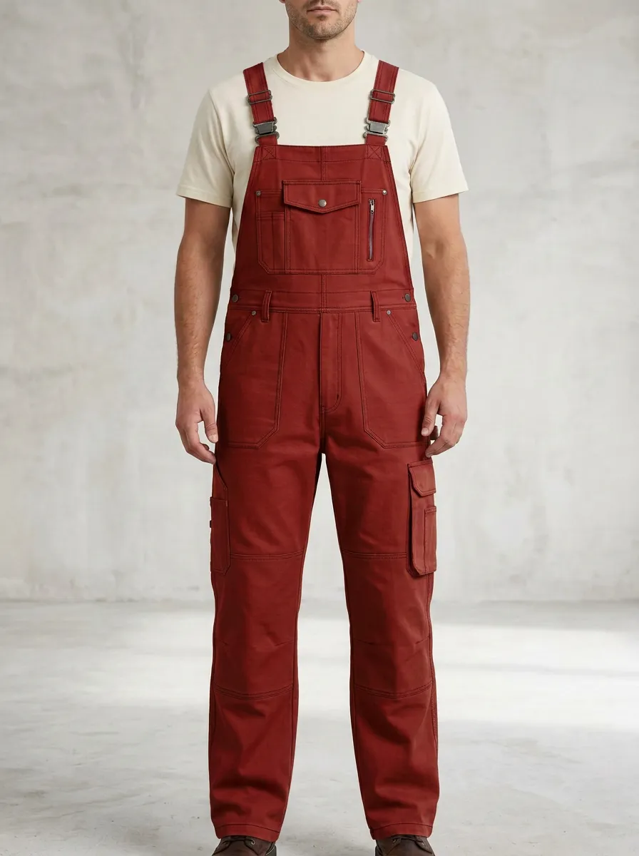 Men's Refined Multi-Pocket Cargo Bib Work Overalls