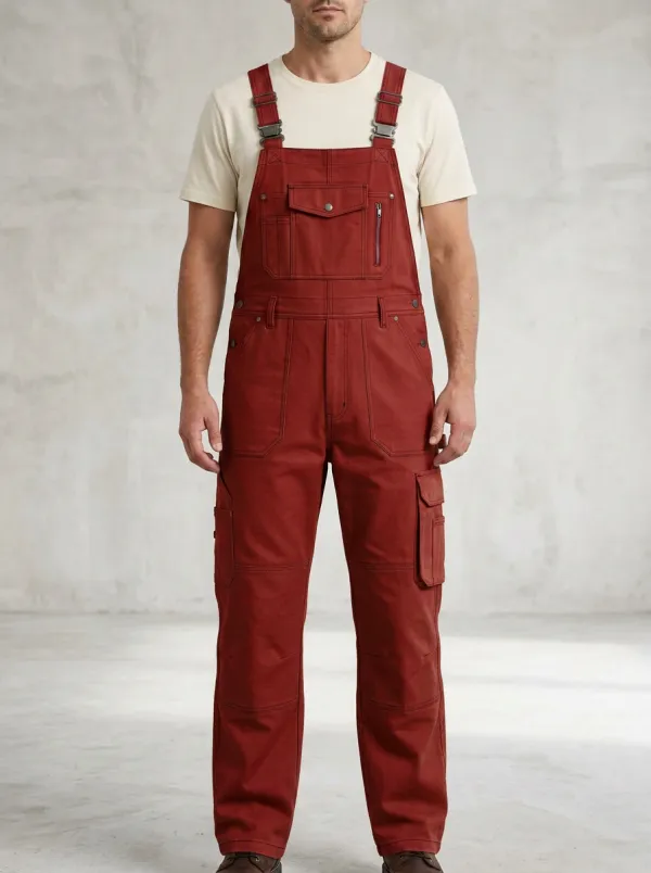 Men's Refined Multi-Pocket Cargo Bib Work Overalls