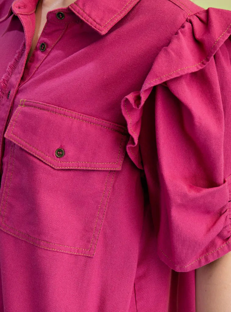 Magenta Ruffle Puff Top
