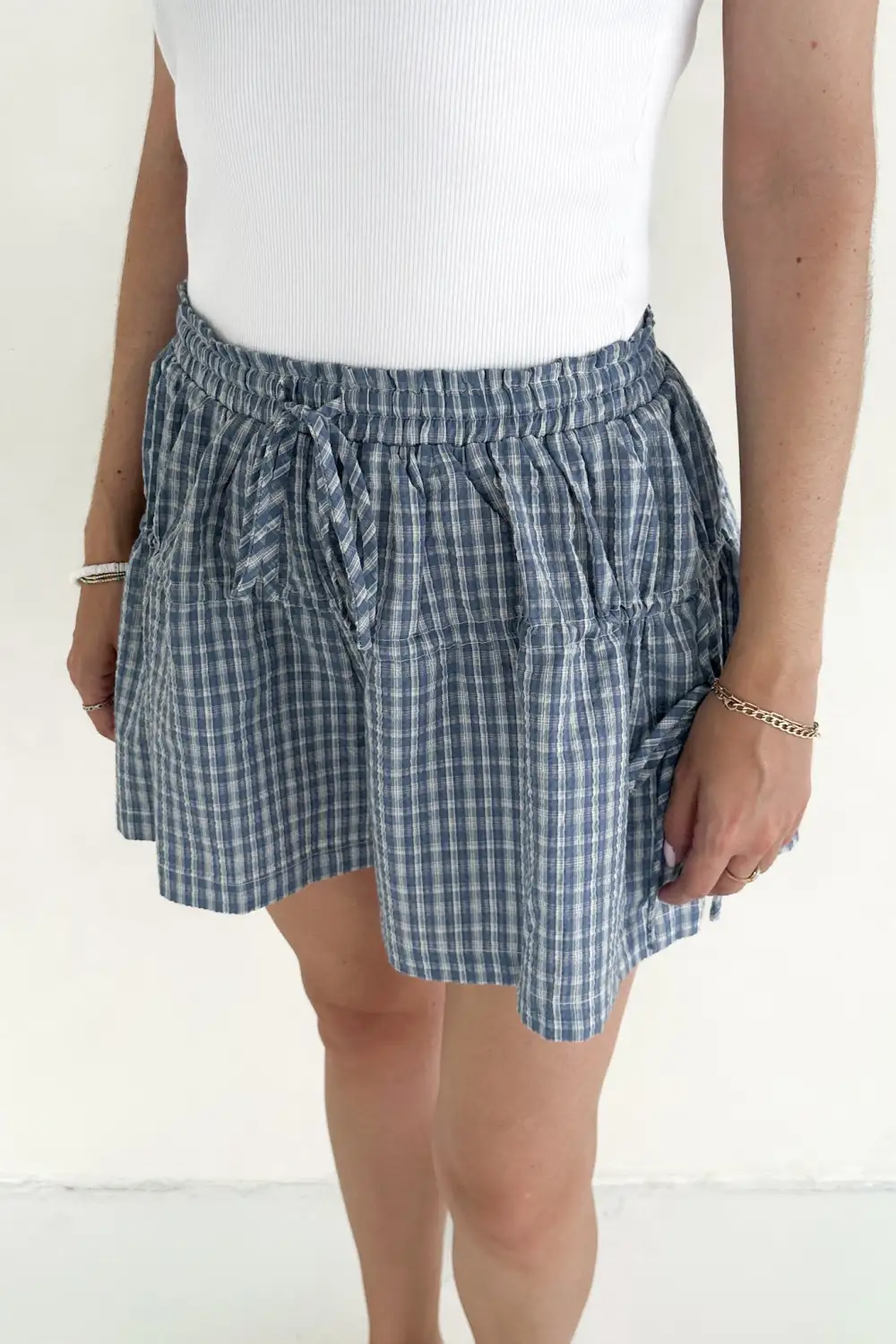 Plaid Drawstring Wide Leg Shorts