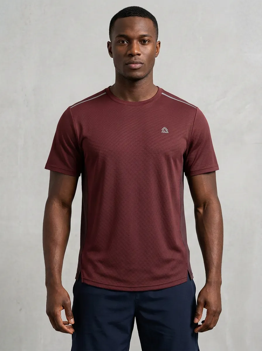 Men's Geometric-Emblem Athletic Textured Active Sport Crewneck T-Shirt