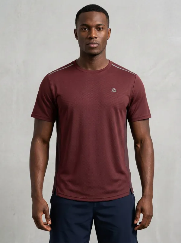 Men's Geometric-Emblem Athletic Textured Active Sport Crewneck T-Shirt
