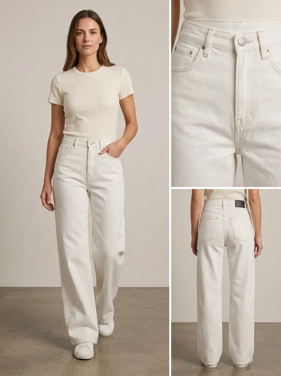 Street-Casual High-Rise Wide-Leg Washed Denim Jeans