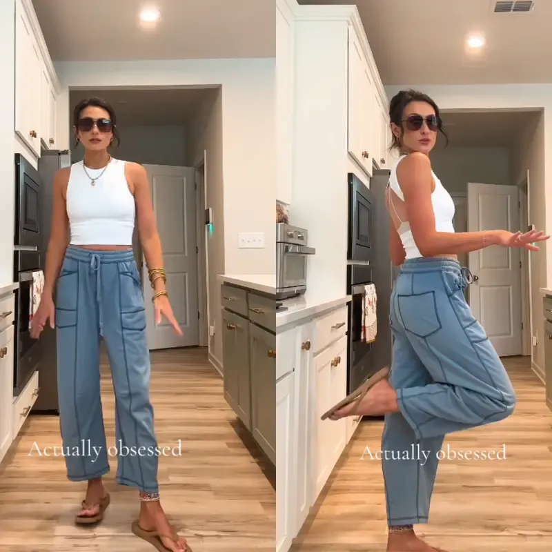 9PACKWomen'S Baggy Barrel Pants Wide Leg LoungeDrawstring Sweatpants With Pockets Minimalist BottomsCasual Style Comfortable Breathable