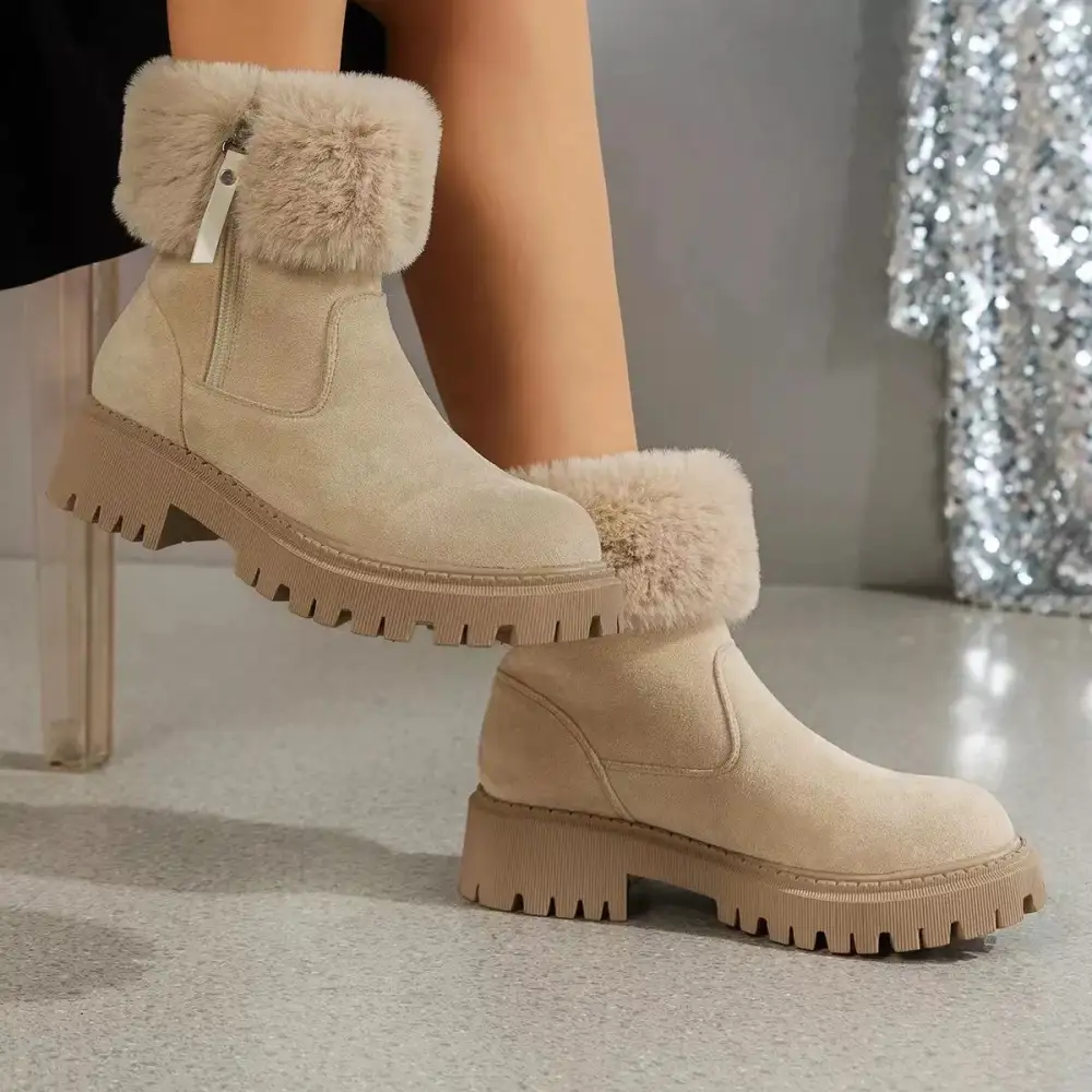 Side Zipper Fuzzy Boots