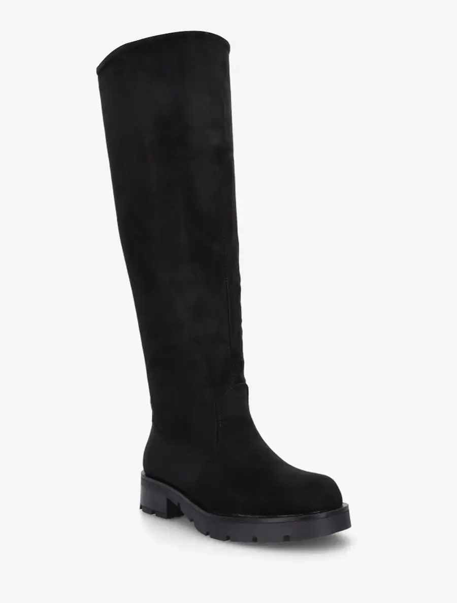 Classic Modern Block Heel Faux Suede Knee High Boots