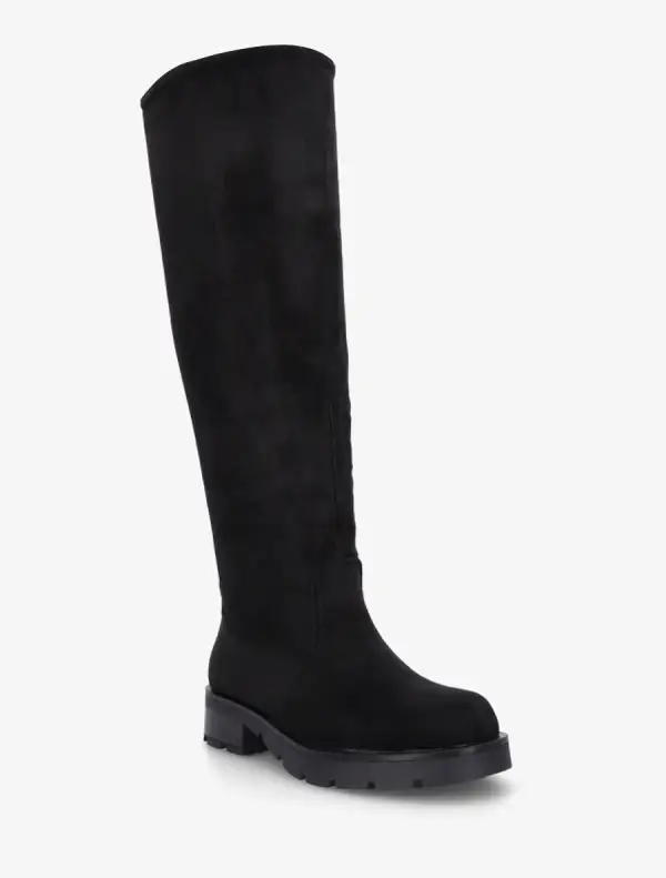 Classic Modern Block Heel Faux Suede Knee High Boots
