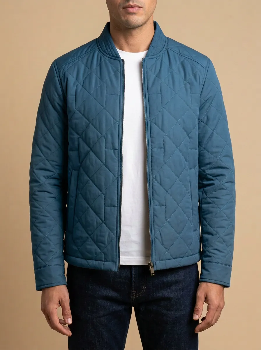 Quilted Diamond Zip Bomber Jacket