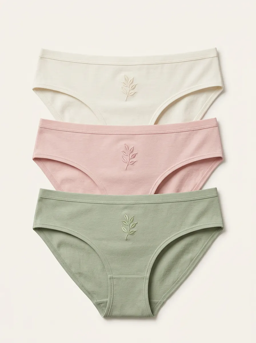 Women's Tonal Leaf Embroidered Briefs Three Pack