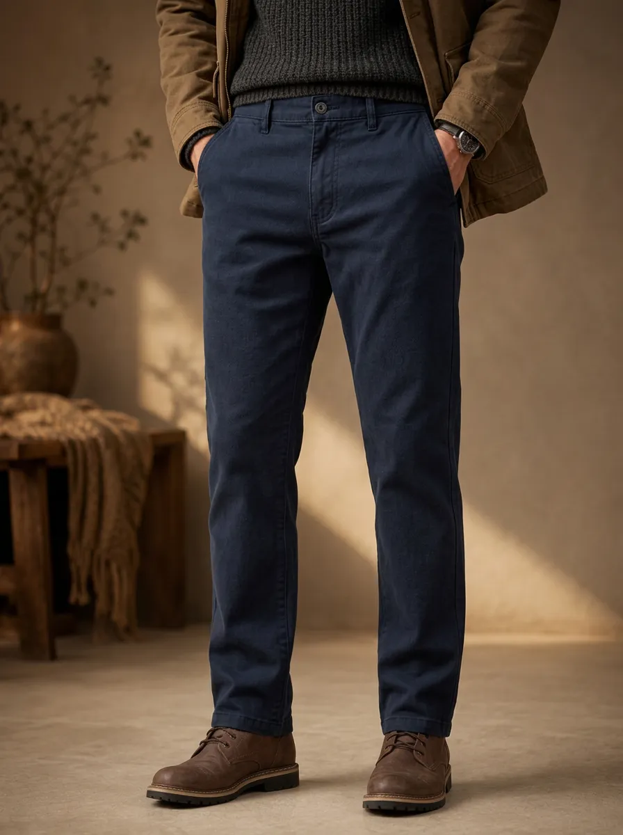 Men's Fall Winter Modern Cotton Casual Button Fly Trousers
