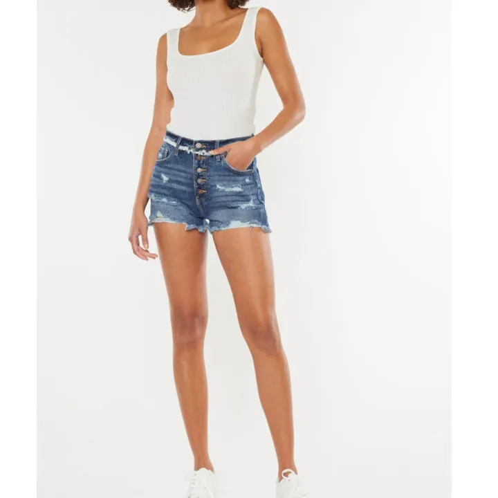 Distressed Button Fly Denim Shorts