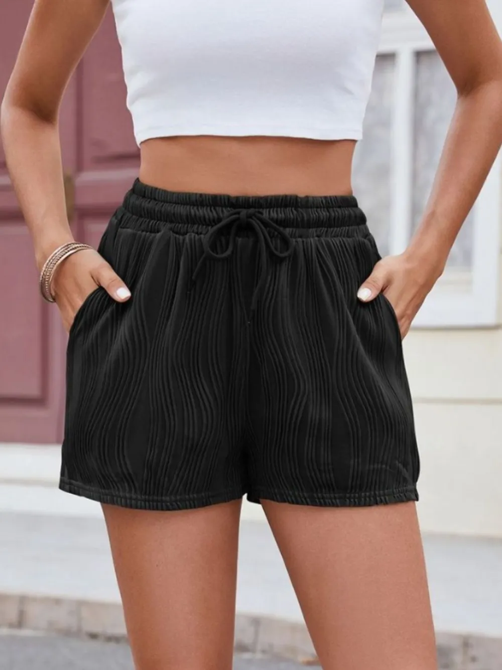 Textured Drawstring Shorts