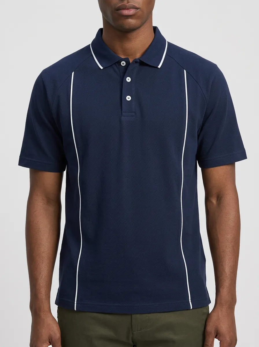 Men's Textured Contrast-Piping Polo Shirt