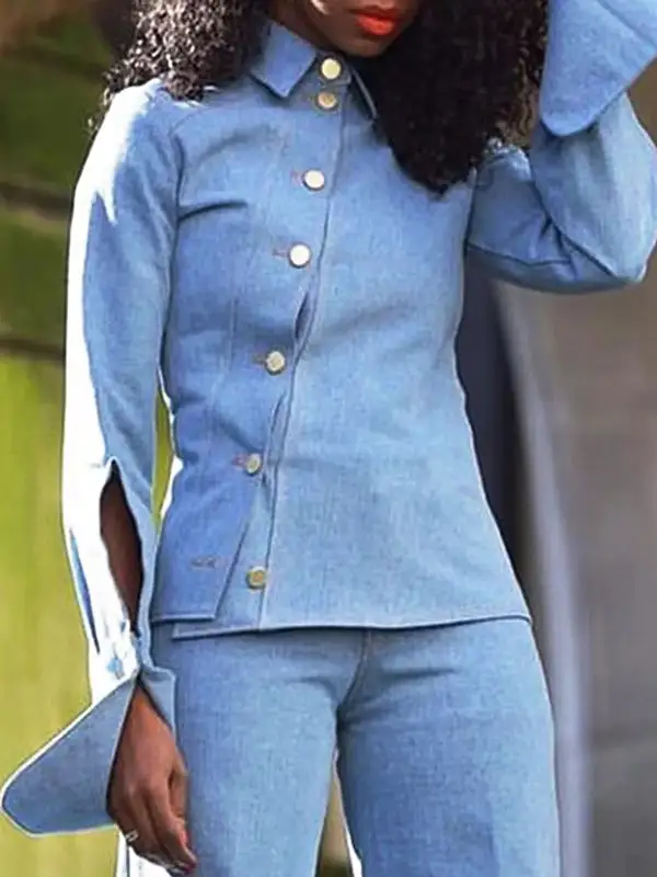 Long Sleeve Asymmetric Top And Pants Set