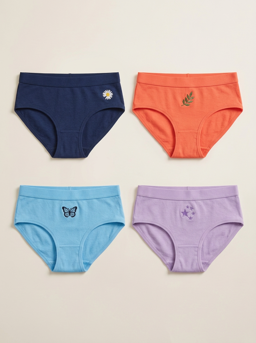 Women's Four-Pair Daisy Leaf Butterfly Star Embroidered Brief Set
