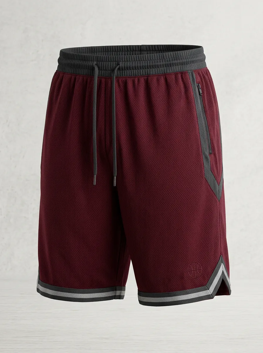 Sporty Striped Detail Mesh Detail Silhouette Men's Basketball Shorts