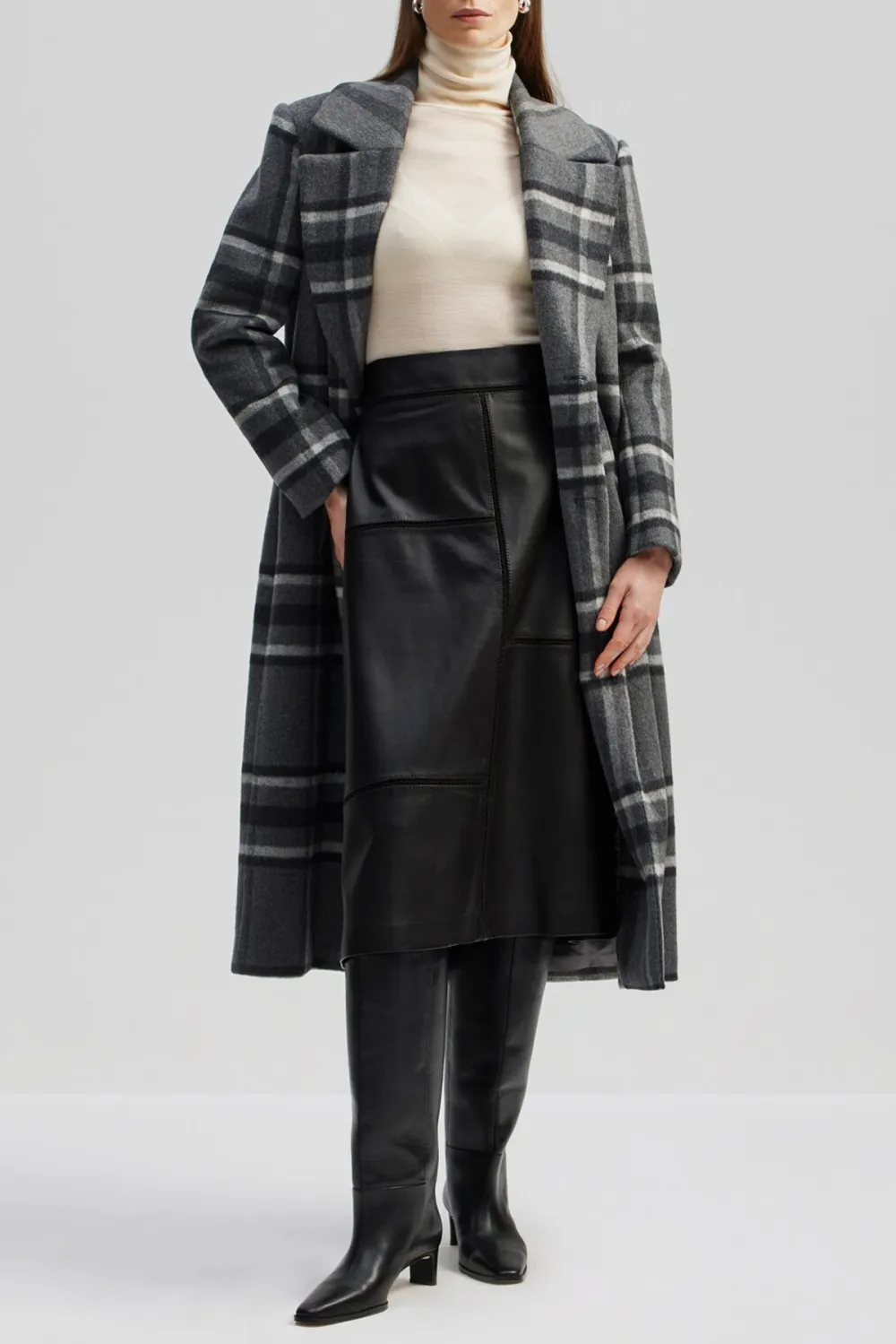 Leather Paneled Midi Skirt