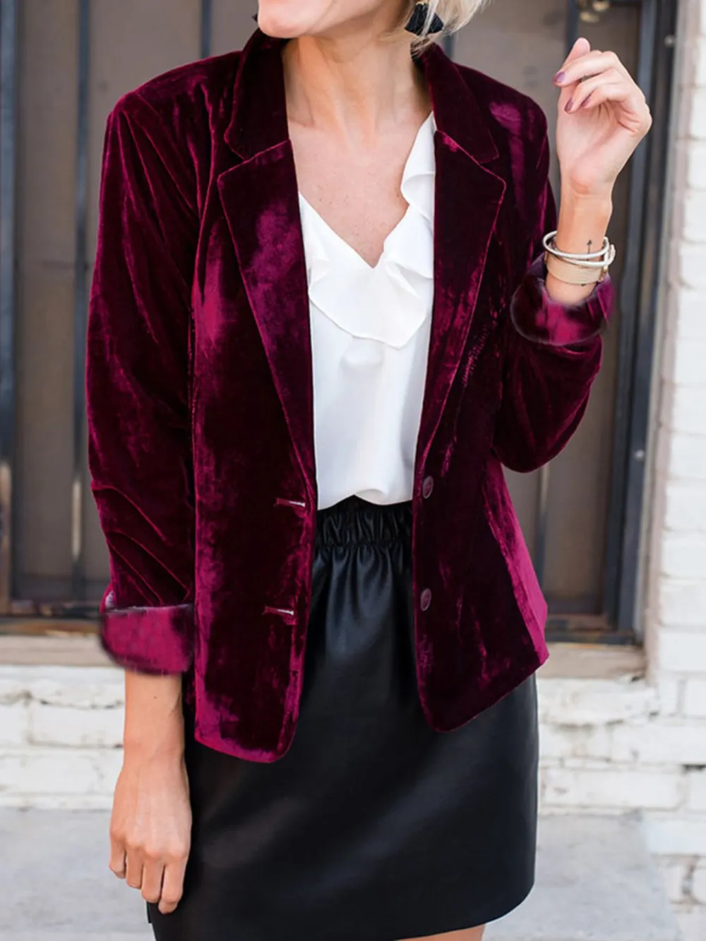 Button-Up Lapel-Collar Blazer