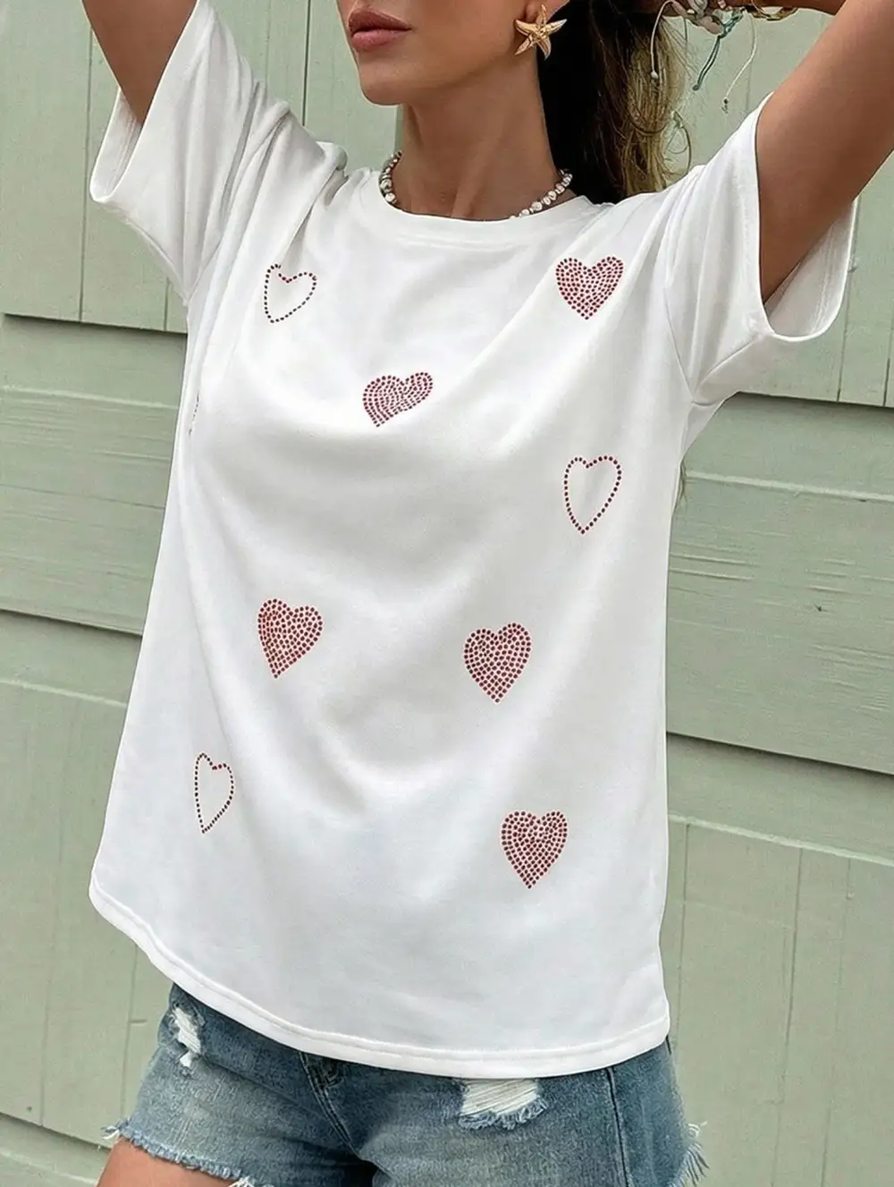 Heart Rhinestone Loose Tee