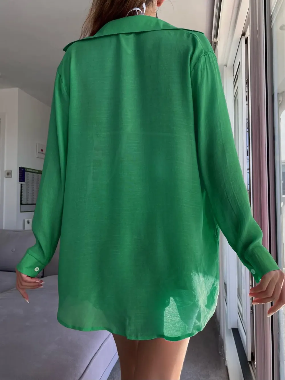 Women's Solid Button-Front Pocket Sheer Cover-Up Shirt & Shorts Set, Casual Drop-Shoulder Long-Sleeve Top & Shorts for Beach Vacation, Ladies Summer Swimwear Clothes