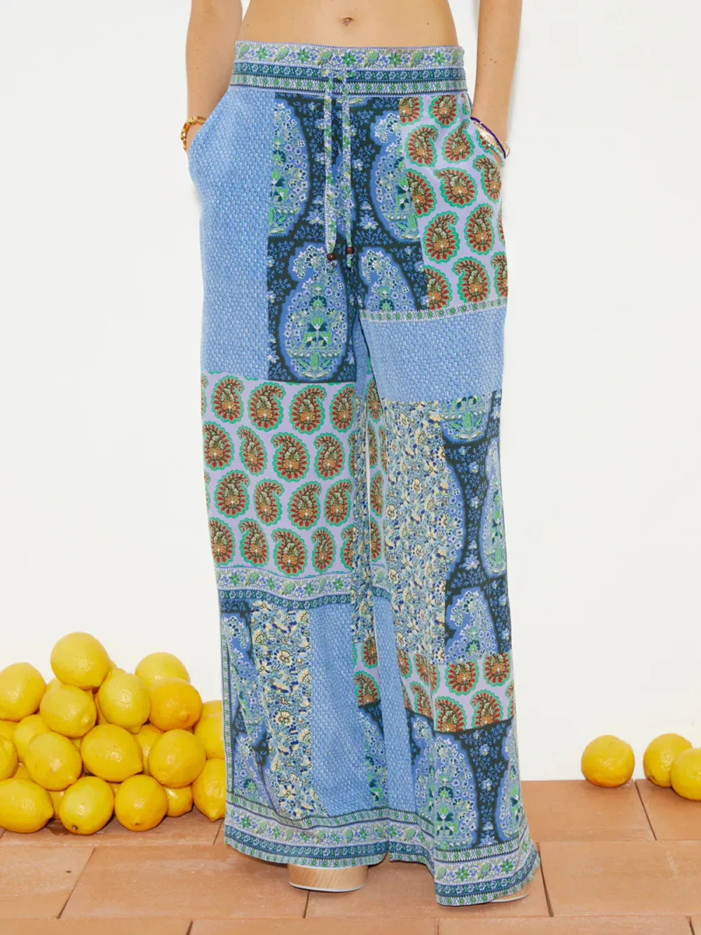 Casual Style Art Graphic Silk Wide Leg Pant