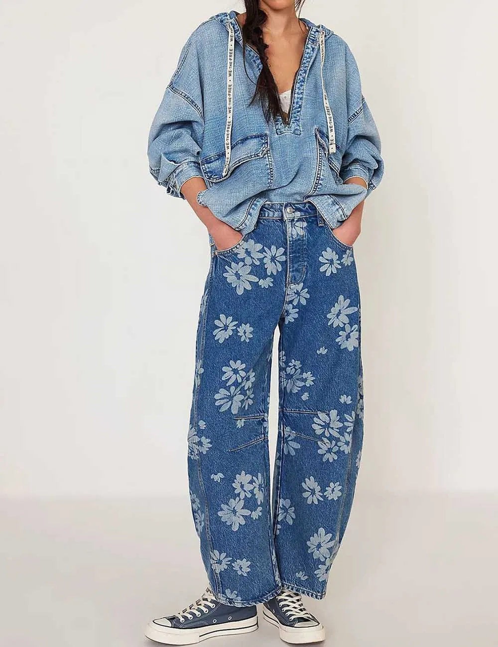 Barrel Print Jeans Daily Denim Pants