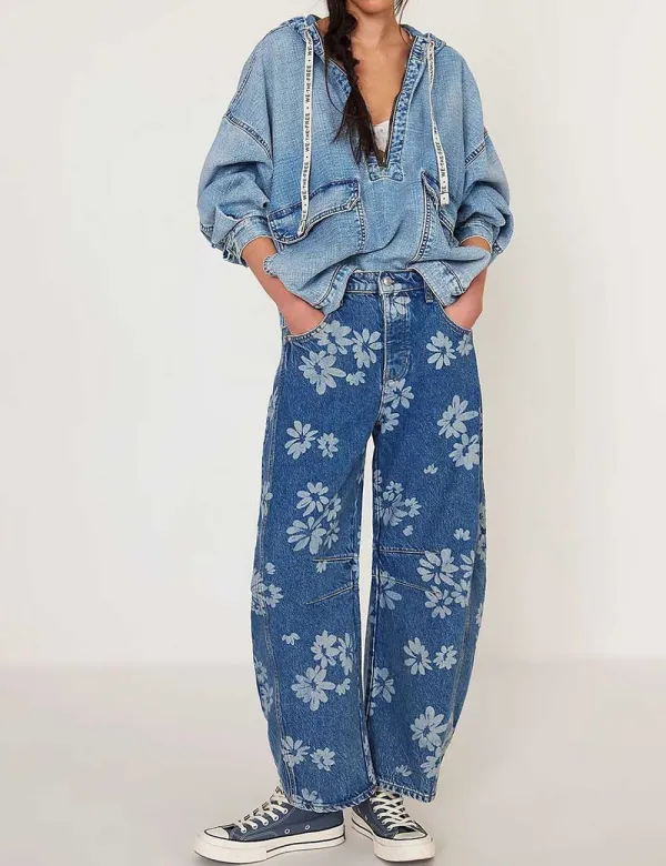 Barrel Print Jeans Daily Denim Pants